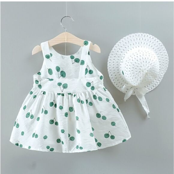 Adorable Baby Toddler Cherry Print Dress and Hat Sz 12-18 Mos - Picture 2 of 7